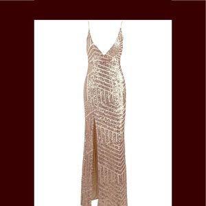 Gold glitter low cut spaghetti strap dress